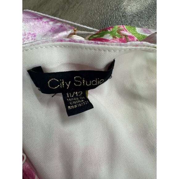 City Studio Juniors' Women's Ivory Floral Cowl Neck Self-Tie Dress Size 11/12 - Picture 12 of 14